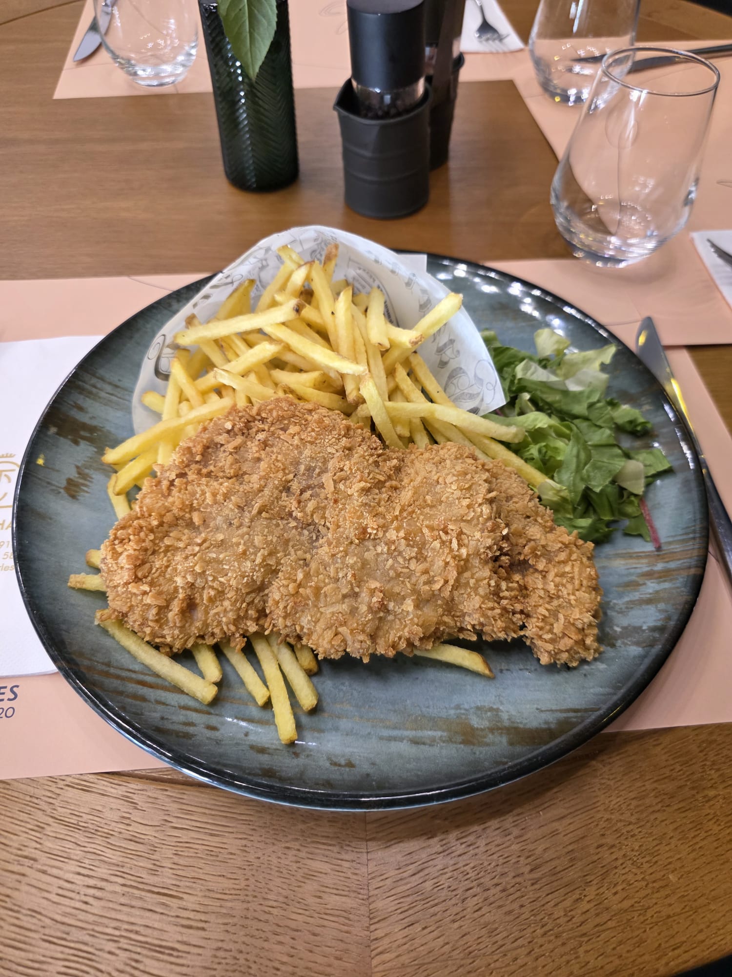 Șniţel din mușchiuleţ de porc în crustă panko și cartofi pai